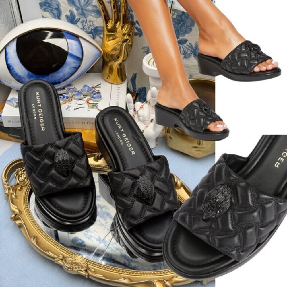 🆕 KURT GEIGER LONDON 🧿 NWOB Kensington Slip On Sandal, Black Sz 37 US 7